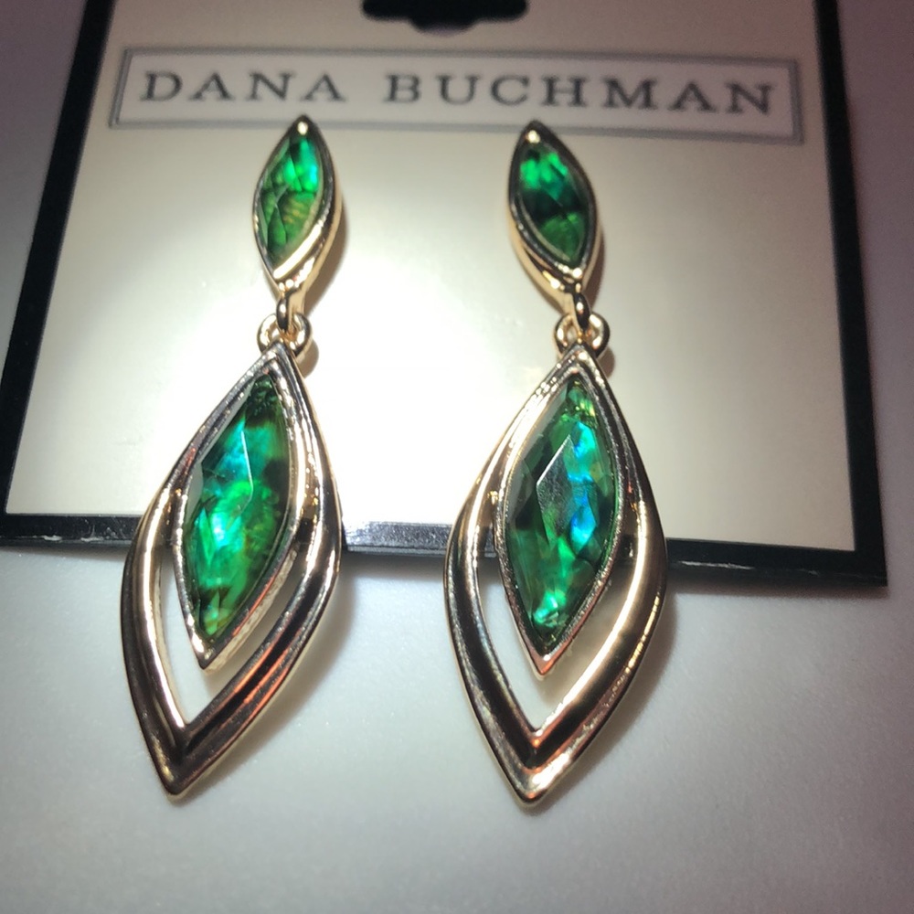 Dana Buchman Green Simulated Abalone Drop Earrings - Picture 2 of 6